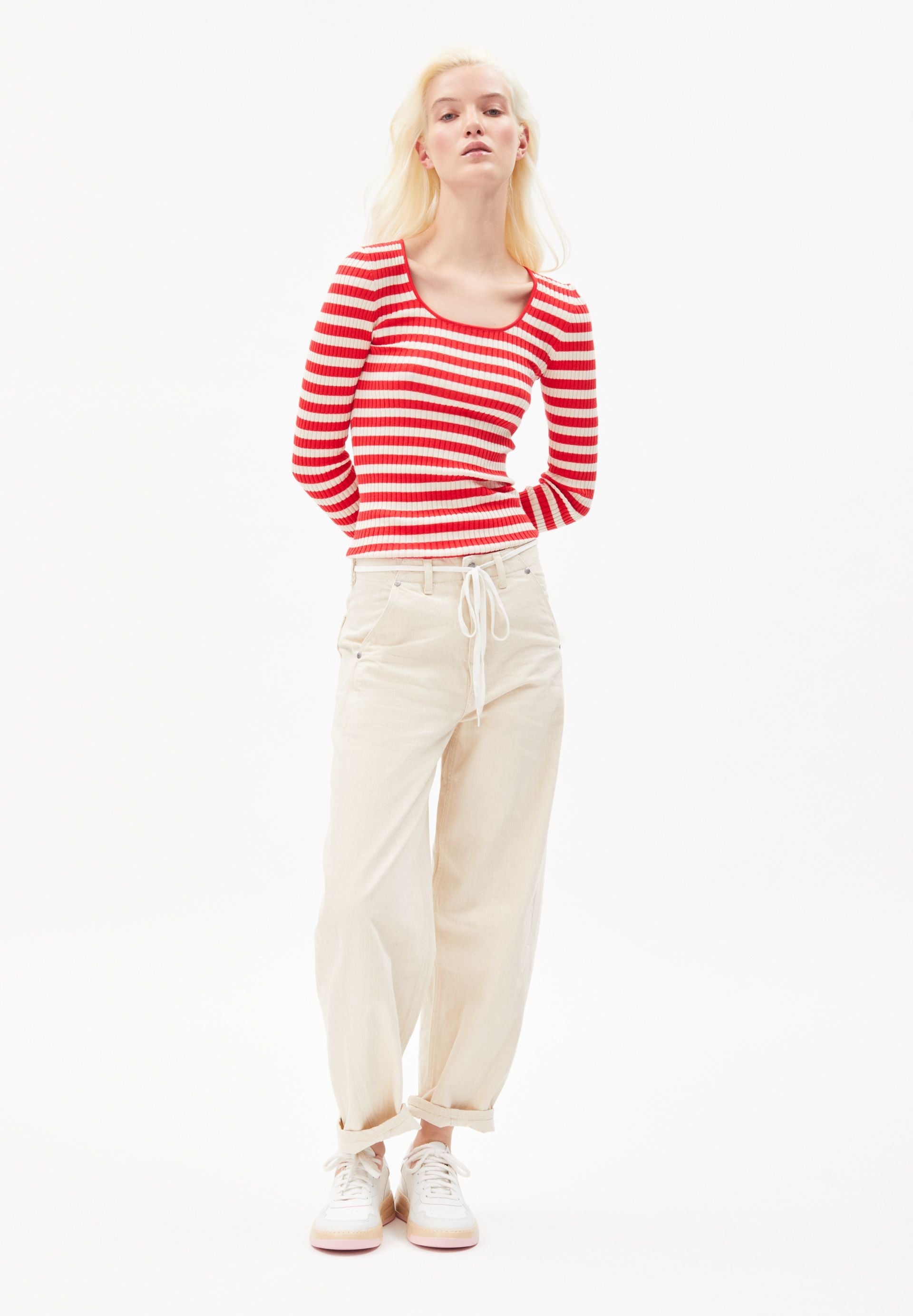 ALAANIA CREWNECK STRIPE | dark poppy-oatmilk