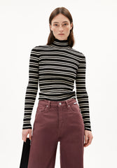 ALAANIA CHIFFRON STR STRICKPULLOVER | black-oatmilk