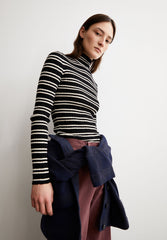 ALAANIA CHIFFRON STR STRICKPULLOVER | black-oatmilk