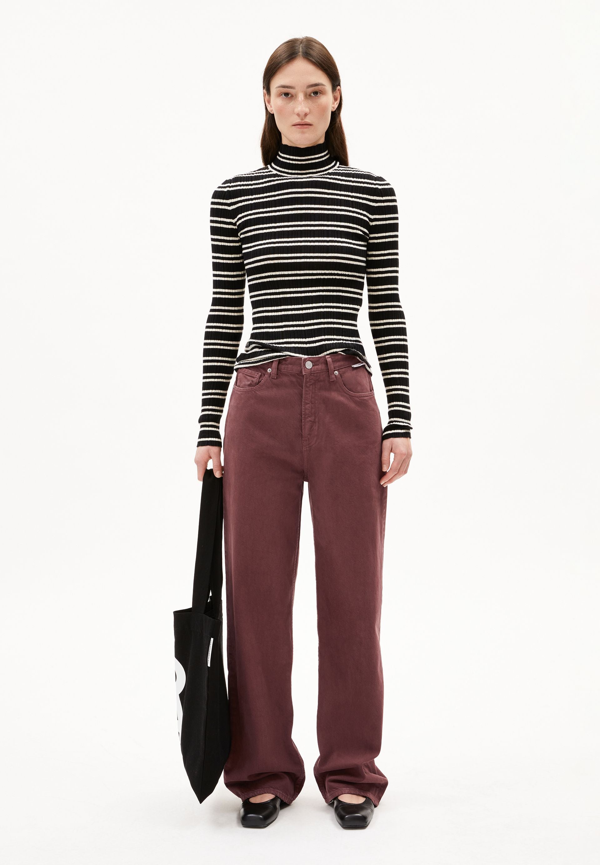 ALAANIA CHIFFRON STR STRICKPULLOVER | black-oatmilk