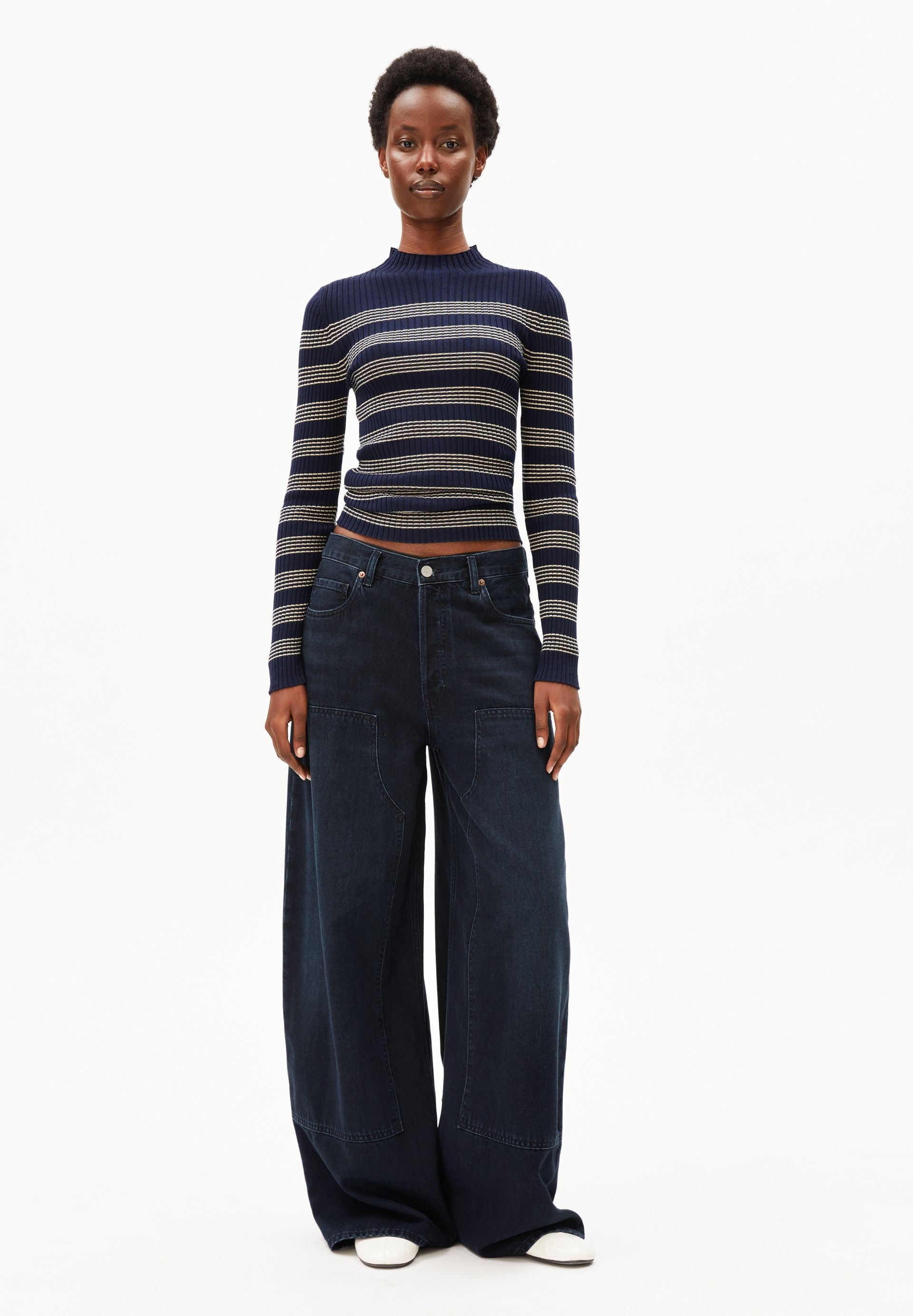 ALAANIA GESTREIFTER STRICKPULLOVER | tinted navy-golden hay